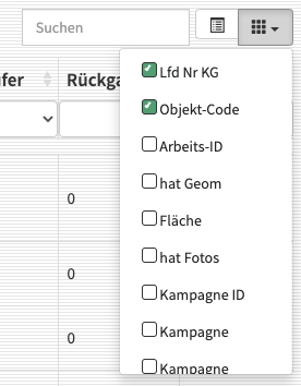 Umschalten der Spaltensichtbarkeit Umschalten der Spaltensichtbarkeit