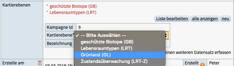 Zuordnung der Kartierebene zur Kampagne