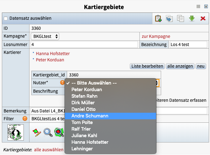 Nutzer den Kartiergebieten zuordnen